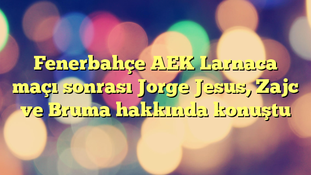 Fenerbahçe AEK Larnaca maçı sonrası Jorge Jesus, Zajc ve Bruma hakkında konuştu